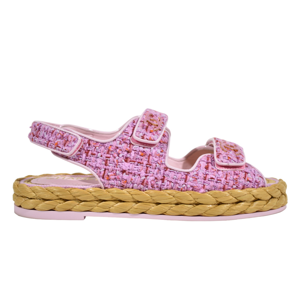 Chanel 22P Pink Purple Tweed Braid CC Logo Mule Slide Flat Teva Dad Sandal 42 - Picture 1 of 12